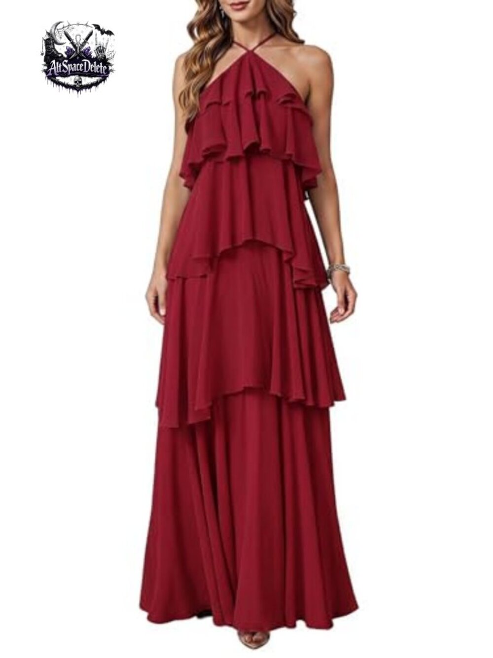 Women's Halter Ruffle Maxi Dress Formal Wedding Guest Backless Sleeveless